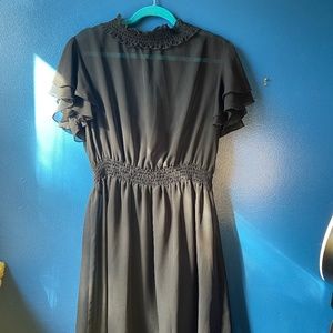 High Neck Dress with Flutter Sleeves with Shirred Elastic Waist